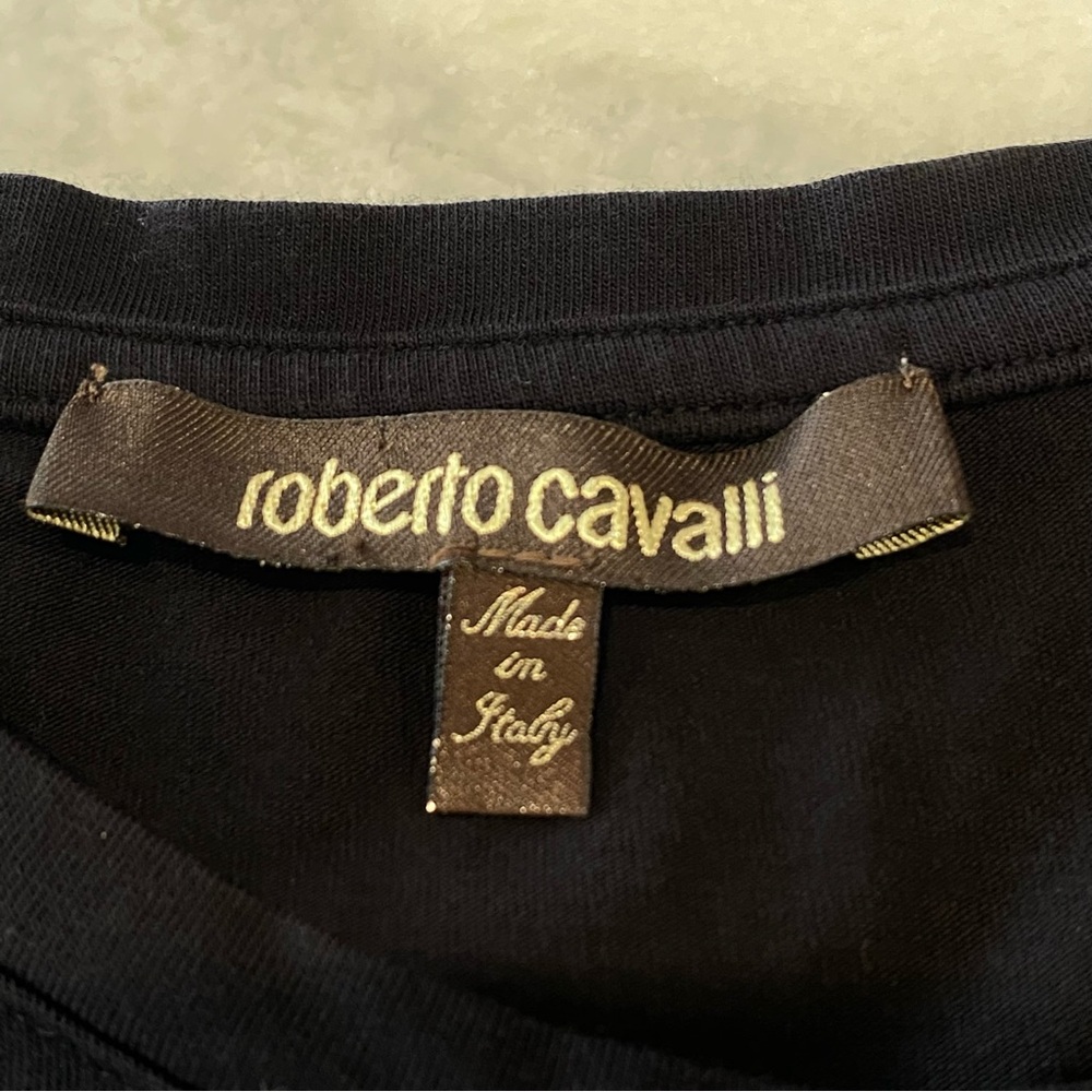 Authentic Roberto Cavalli Black Gold Foil RC Logo Tee L Hologram Tag FST678 - Picture 4 of 10